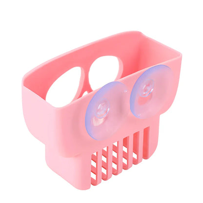 Halloween plastic drain rack in gray holding sponge, dish cloth and soap, 25cm long with punch holes for drainage