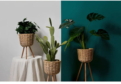 Nordic style floor-standing flowerpot with straw furniture in three sizes for indoor plant display