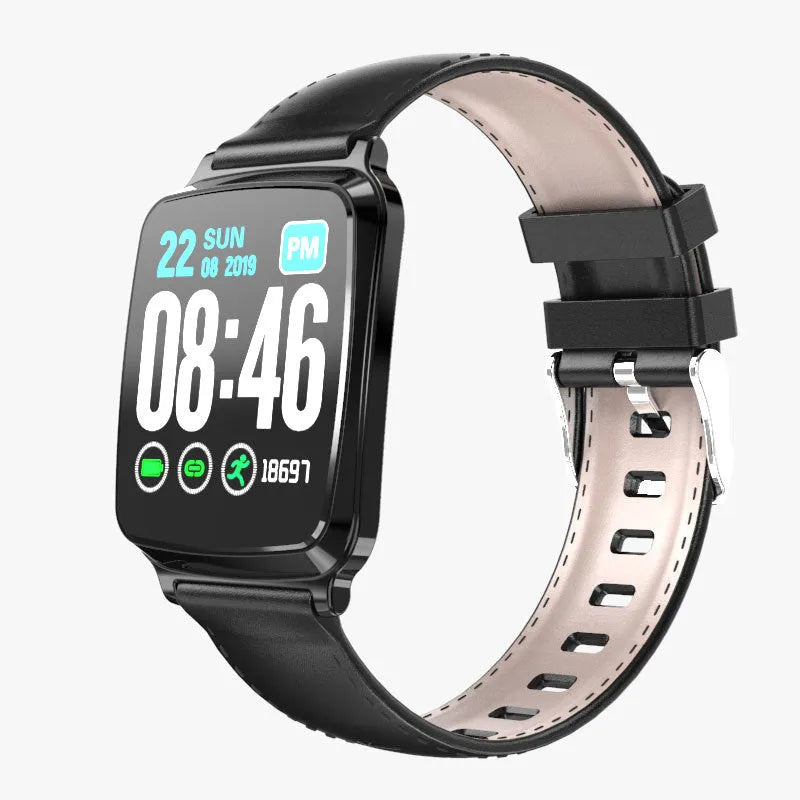 M8 smart bracelet showing zinc alloy body with 2.5D tempered glass screen displaying heart rate data