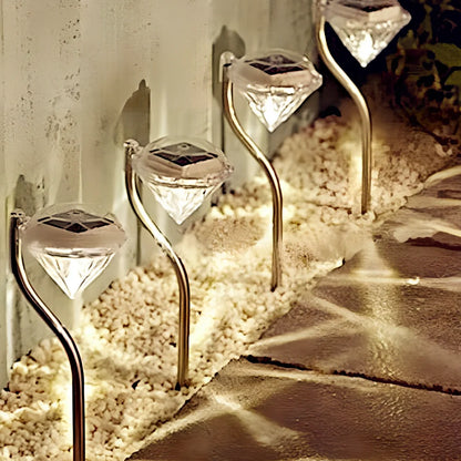 Solar powered garden diamond light with white and multicolor LED options for outdoor illumination