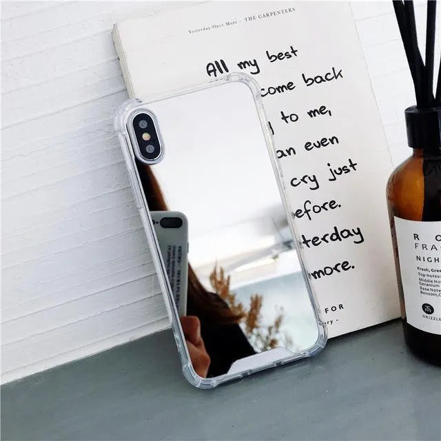 Mirror Phone Case for iPhone showing TPU material and built-in mirror surface