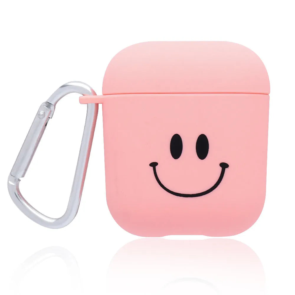 PC material AirPods earphone cover in black and pink with decorative flower and smiley face styles