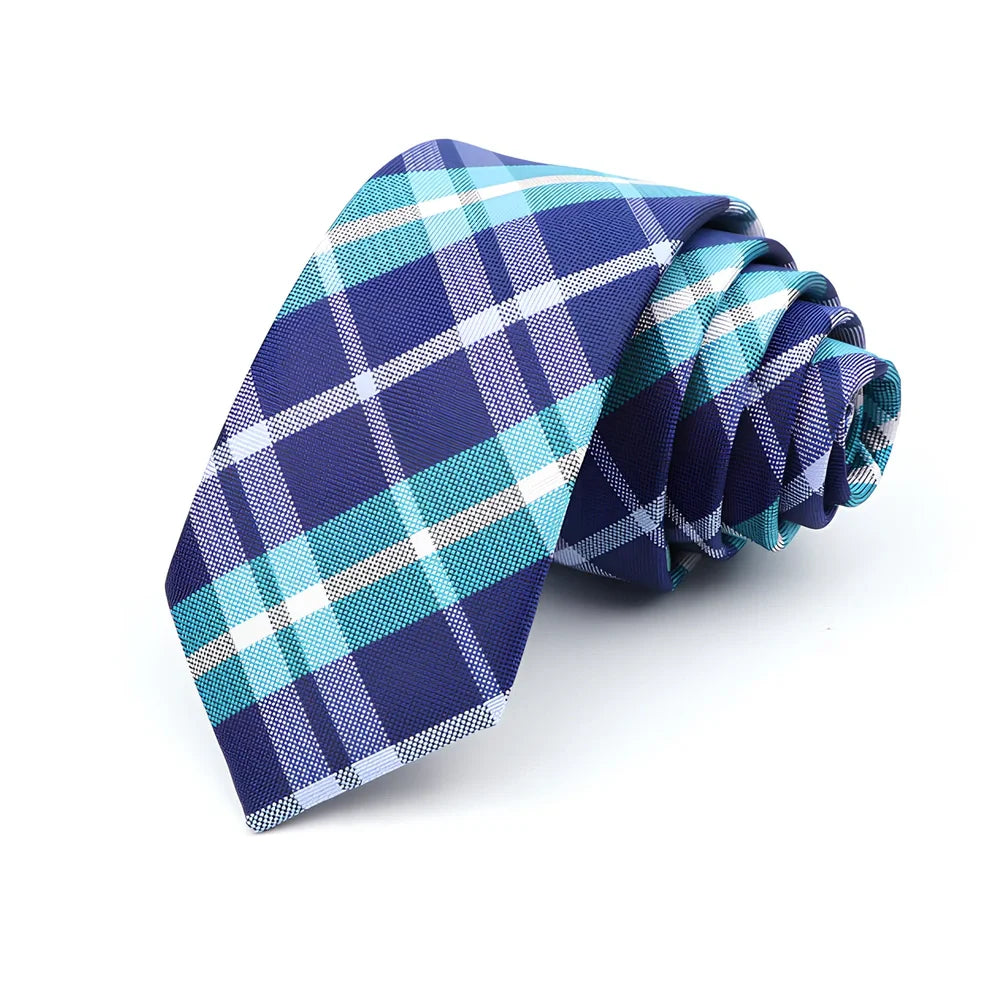 Men's 6cm skinny plaid polyester tie, 145cm length, in various patterns for casual professional look