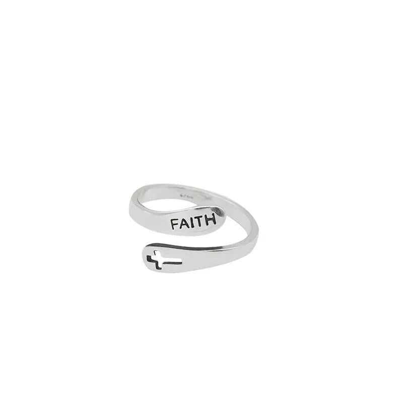 Adjustable English Letter Hollow Belief Ring in silver with unique hollow design