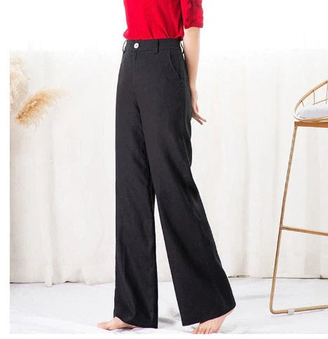 Women's cotton and linen high-waist straight leg pants in a variety of colors