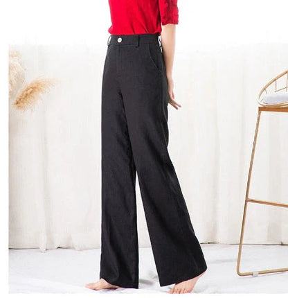Women's cotton and linen high-waist straight leg pants in a variety of colors
