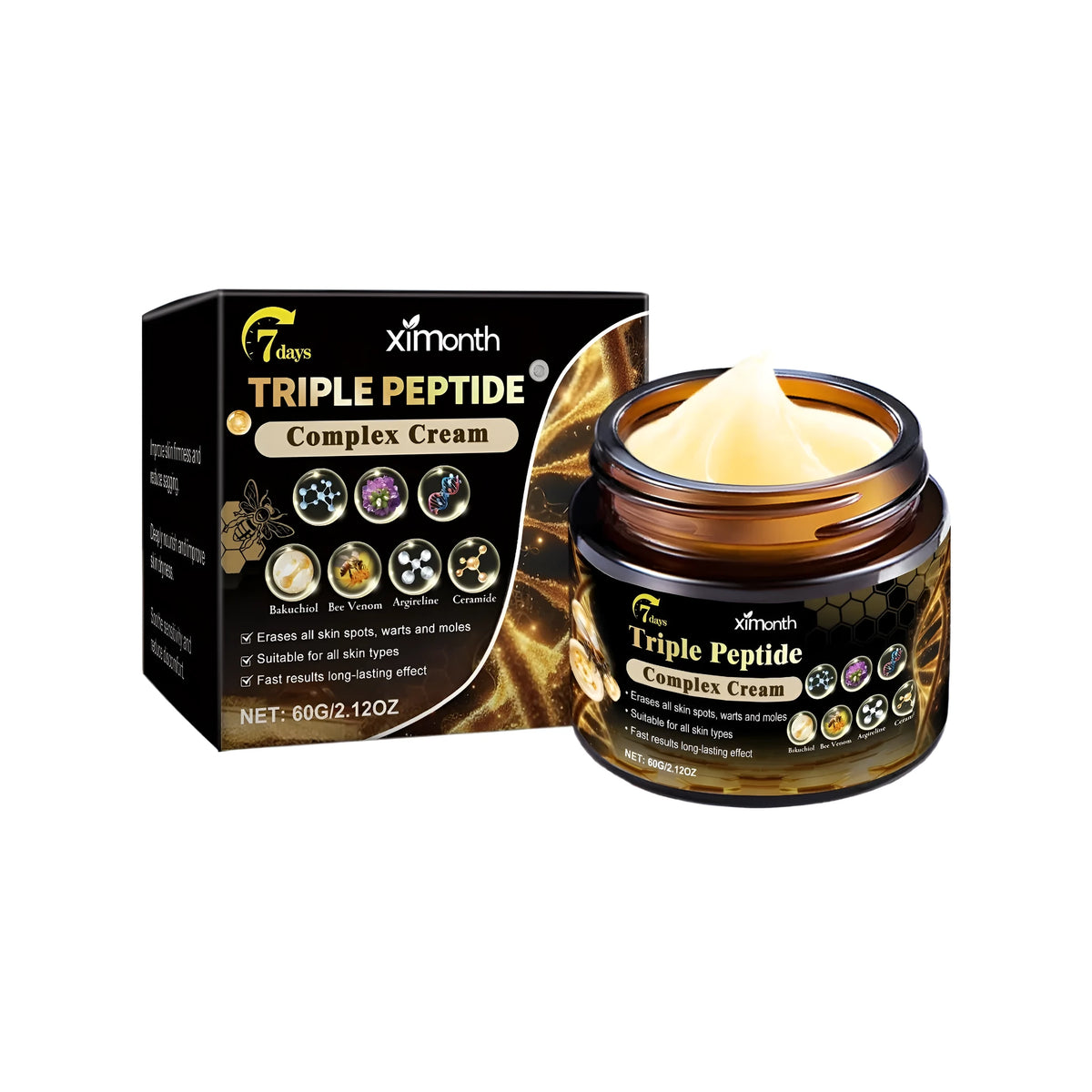 60g jar or tube of skin care cream with ceramide and bee venom active ingredients.