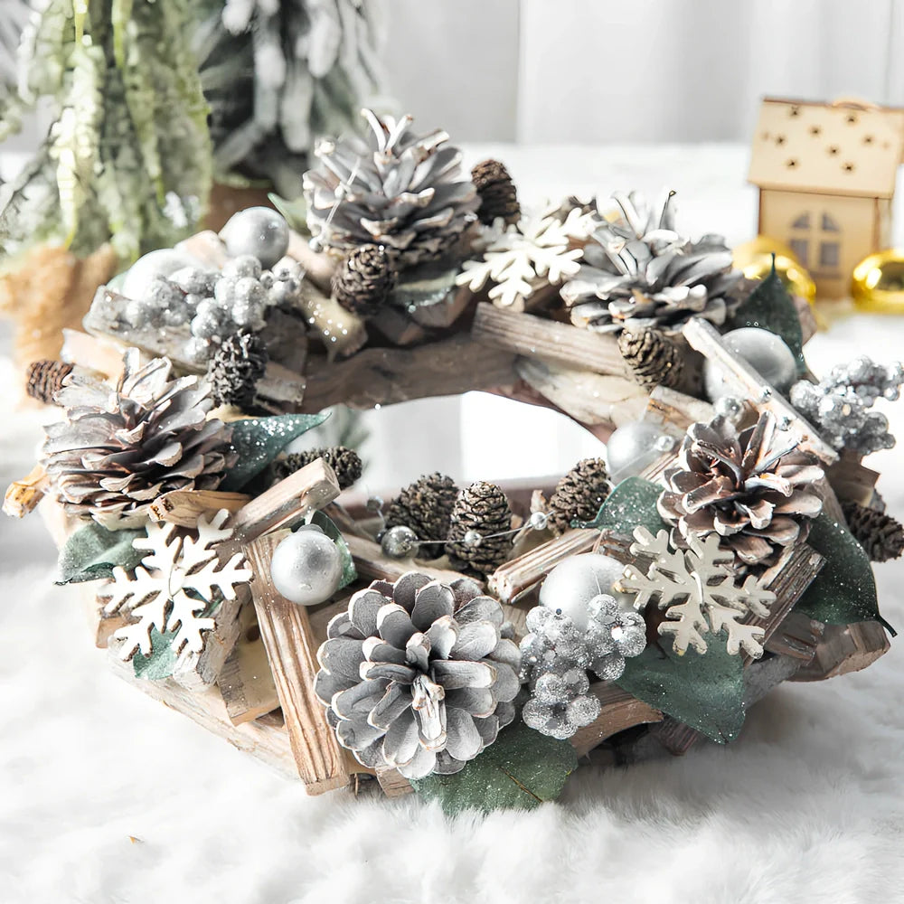Nordic Porvoo Christmas wreath collection showing five decorative pieces with dimensions from 18×40cm to 34×34×8cm