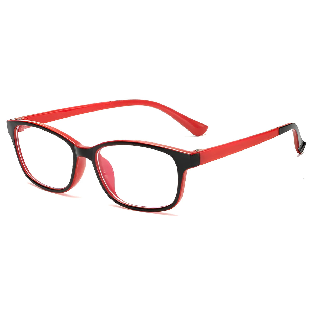 Anti-radiation glasses with PC full frame, flat mirror lenses, unisex anti-blue light design, available in blue, grey, and red.