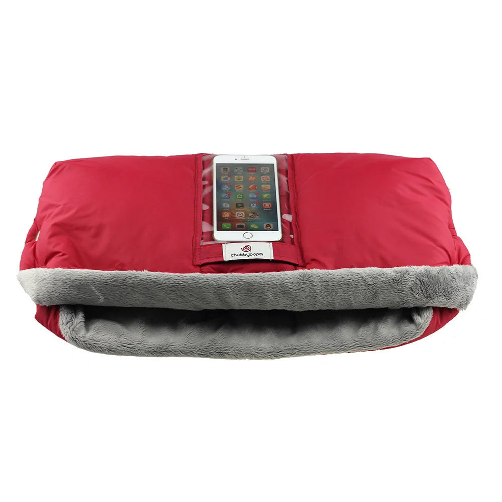 Baby stroller warm gloves with cell phone pocket in various colors