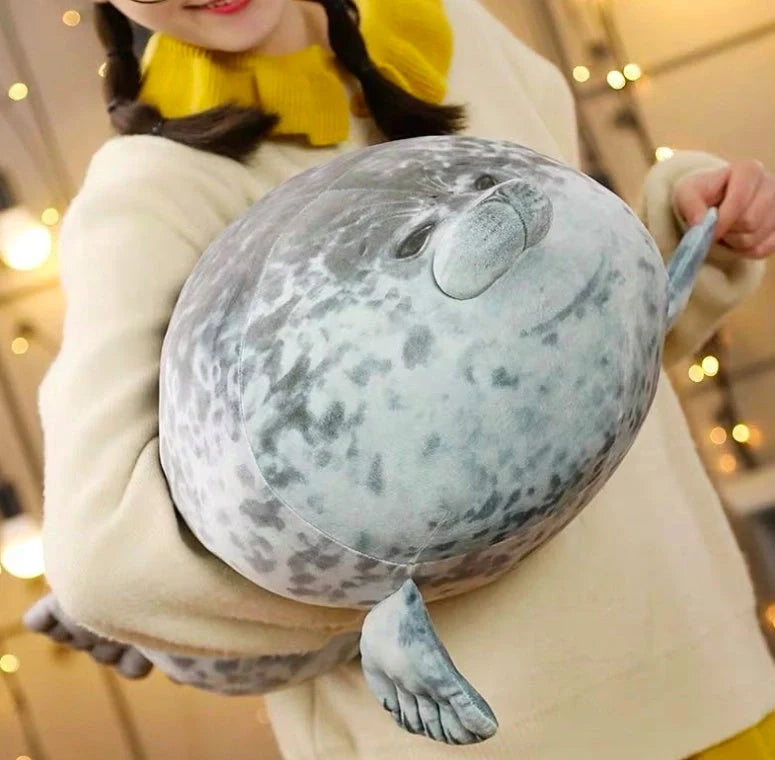 Large seal pillow doll plush toy in white and grey, various sizes available