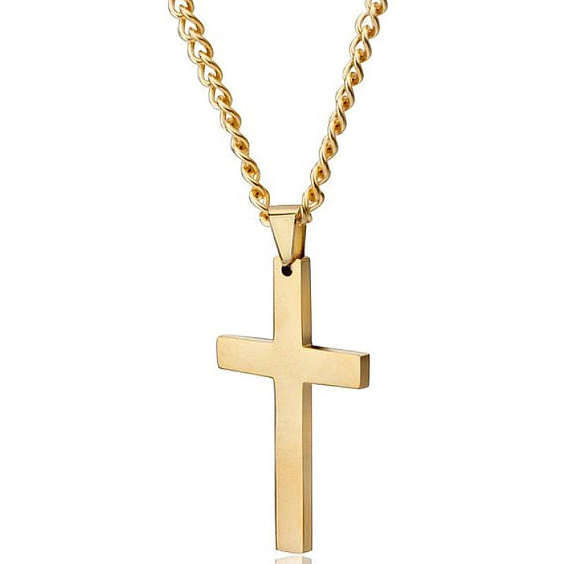 Stainless Steel Cross Pendant Necklace for Men - Available in Black, Silver, and Gold