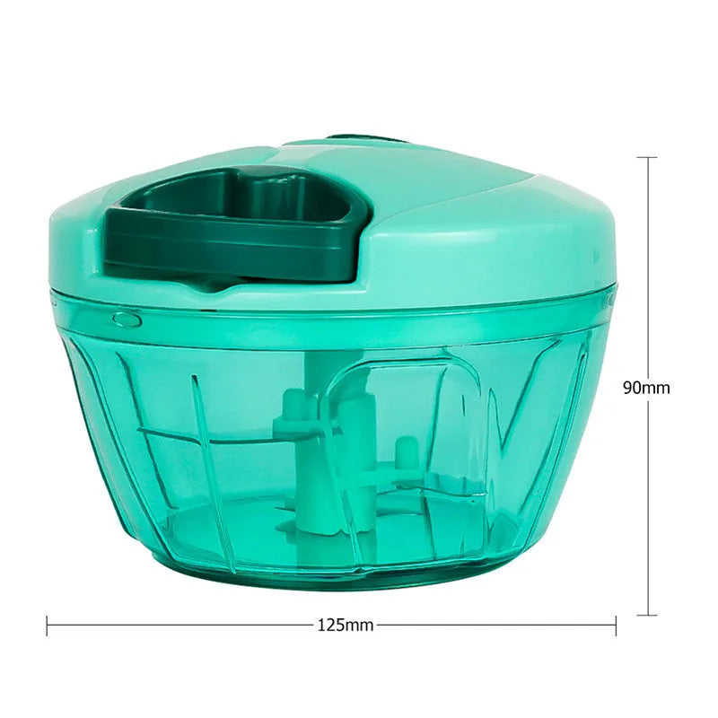 Green manual kitchen chopper with three stainless steel blades and 500ml capacity container