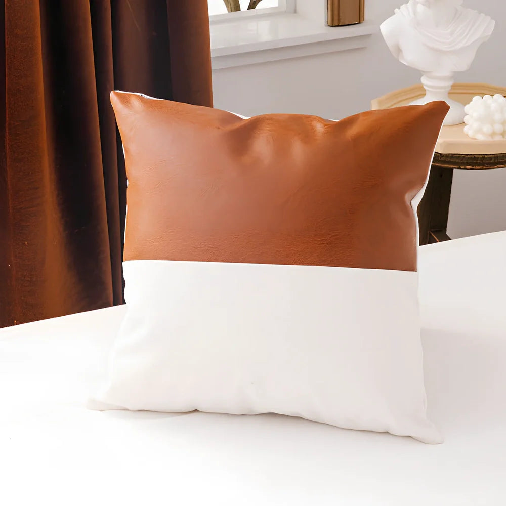 Double-sided sofa cushion set: 45x45cm cotton canvas squares and 35x50cm PP cotton pillow with leather reverse and hidden zippers