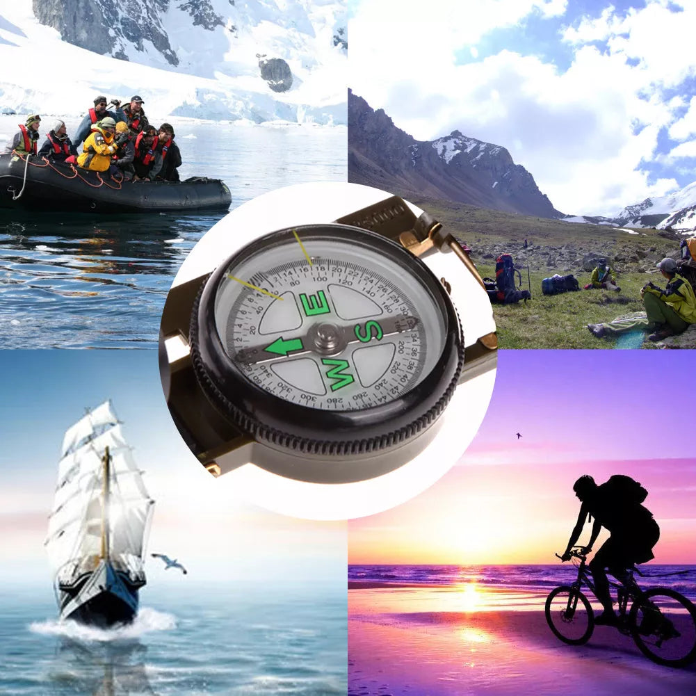Army Green Aluminum Alloy Compass for outdoor navigation, compact and durable