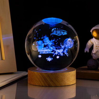 6cm crystal ball night light with Milky Way design on colourful base, USB cable connected