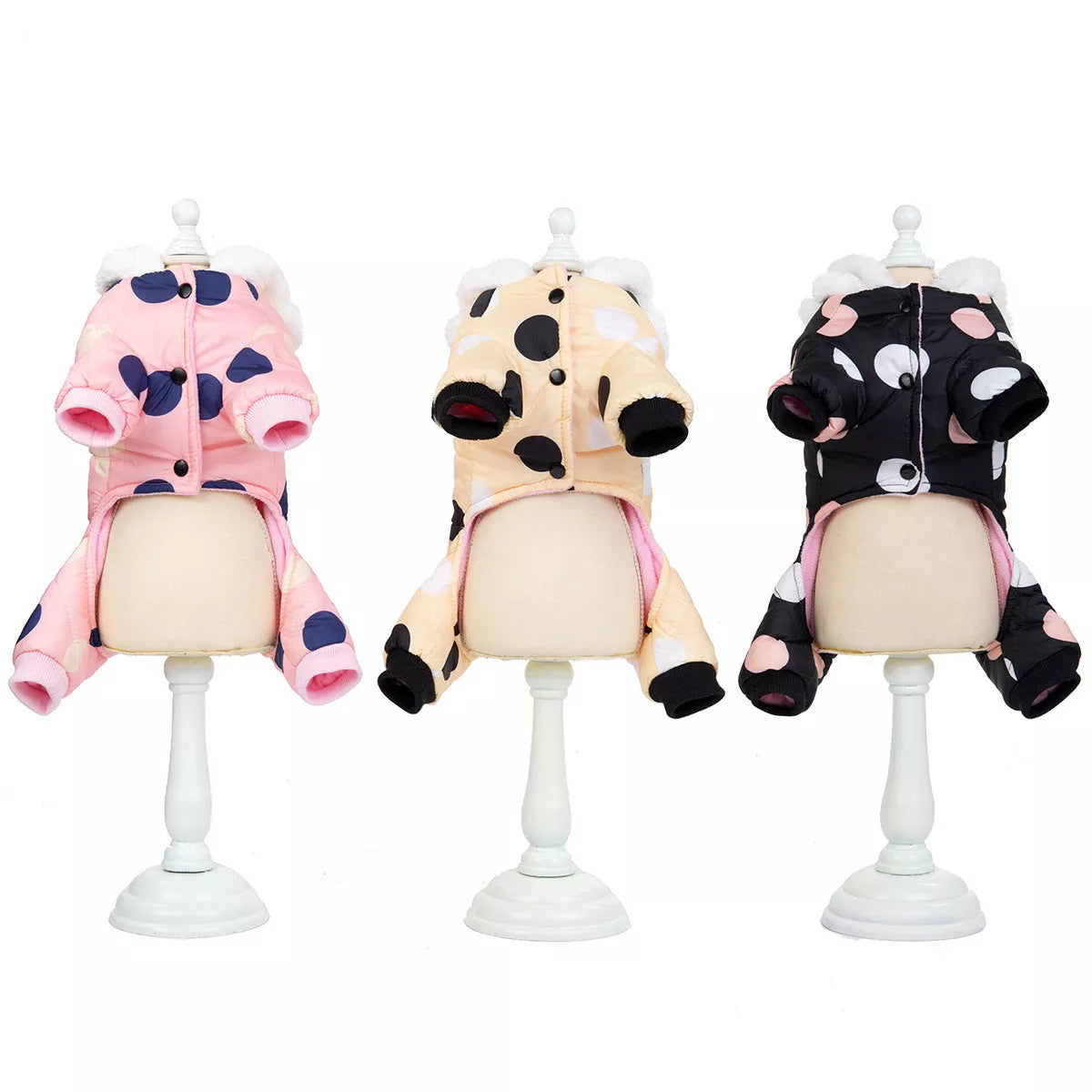 Big polka dot cotton coat with four-leg design in Pink, Black, Light Yellow