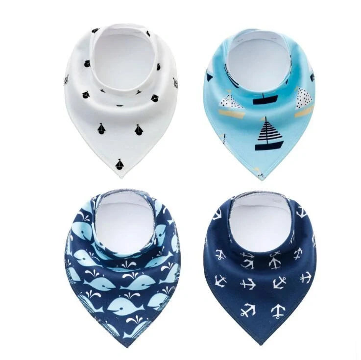 Stylish baby bibs and burp cloths featuring trendy arrow, wave, and triangle designs in soft, absorbent cotton