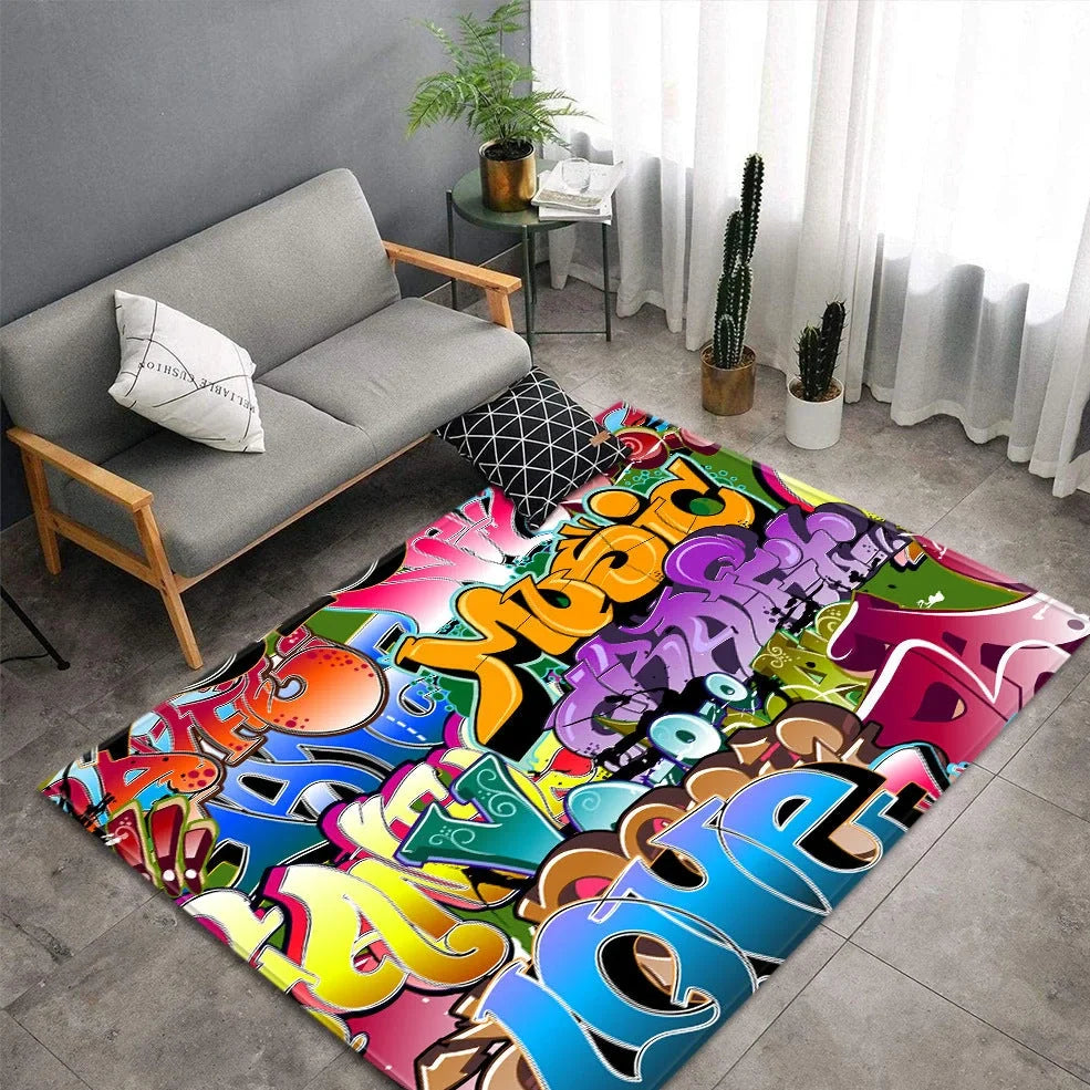 Rectangular polyester cartoon mat measuring 99.1x152.4cm with machine-woven construction