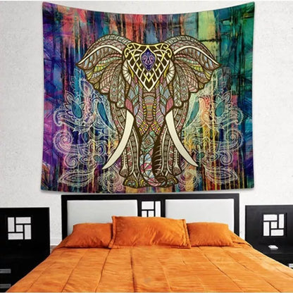 3D digital printing polyester elephant mandala tapestry in vibrant colors