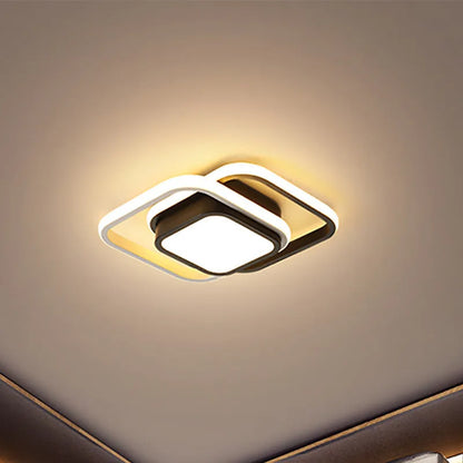 Modern Nordic-style aluminium ceiling light shown in round and square shade options.