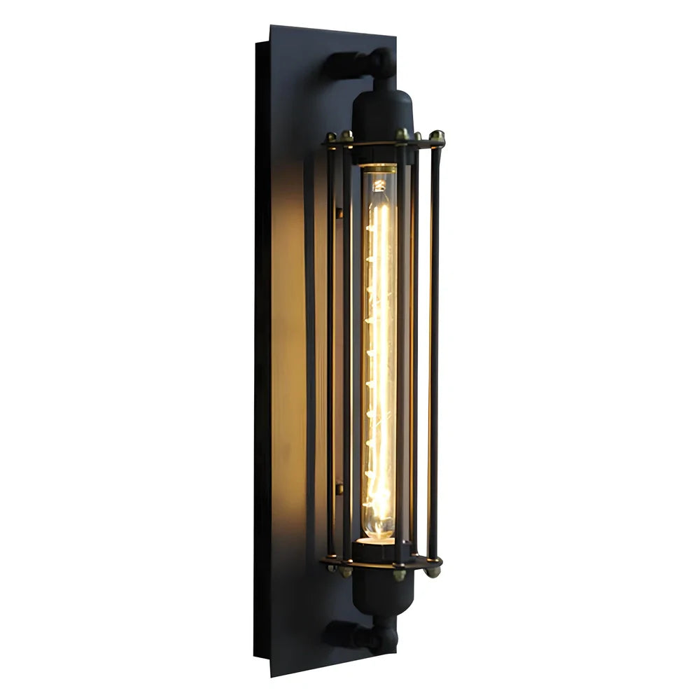 Black industrial retro wrought iron wall lamp with 470mm length and flute design for leisure lighting