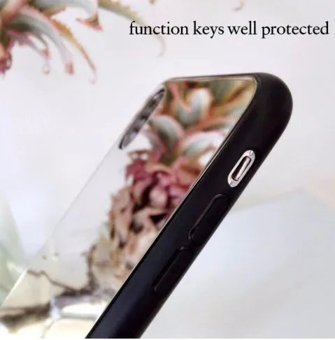 Black iPhone mirror phone case with built-in self-timer glass, compatible with iPhone 7 Plus, 8 Plus, and X models.