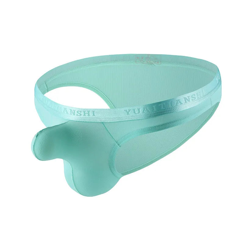 Men's thin solid colour underwear in low-waist design with breathable nylon fabric, shown in one of six colour options