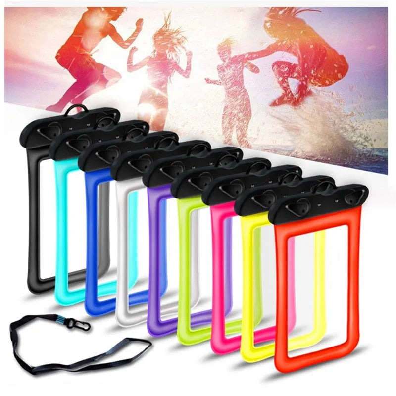 Double airbag mobile phone waterproof bag in various colours with 45cm rope and ABS switch