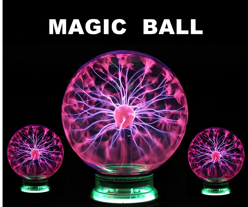 Plasma lightning ball with colourful electrostatic patterns inside 6-inch glass sphere responding to touch
