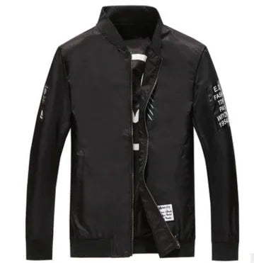 Men's reversible flight jacket in striped pattern with zip closure shown in black colour