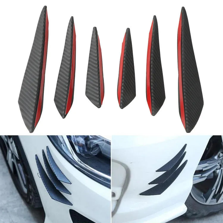Carbon Fibre Front Bumper Spoiler Air Knife Set of 6 Pieces PVC Black Carbon Fibre Finish 13.5cm 16.5cm 20.5cm Paste Fit Bumper Modification