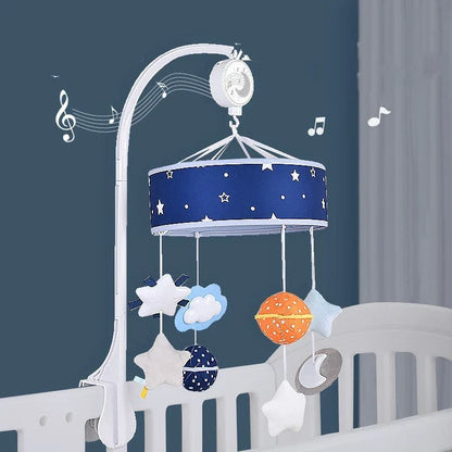 Soothing baby mobile with rotating music, star, and comfort toy for infant crib