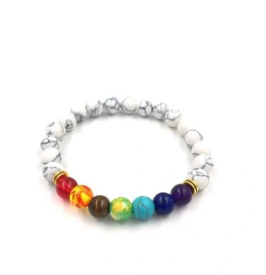 Agate molten rock chakra bracelet with colorful 8mm beads and adjustable string