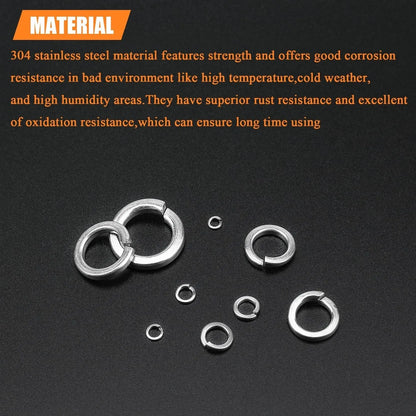 304 stainless steel spring lock washer assortment with 900 pieces in plastic storage container