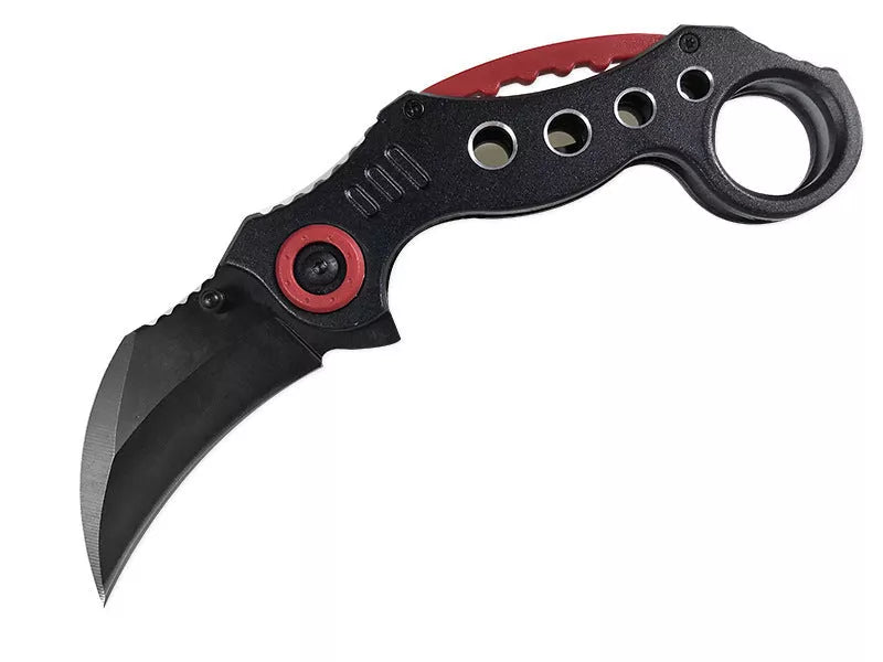 Stainless Steel Outdoor Folding Claw Knife with black, blue, and red handle options