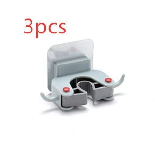 Versatile adhesive wall hooks for organizing mops, brooms, and other cleaning tools in the bathroom or laundry room