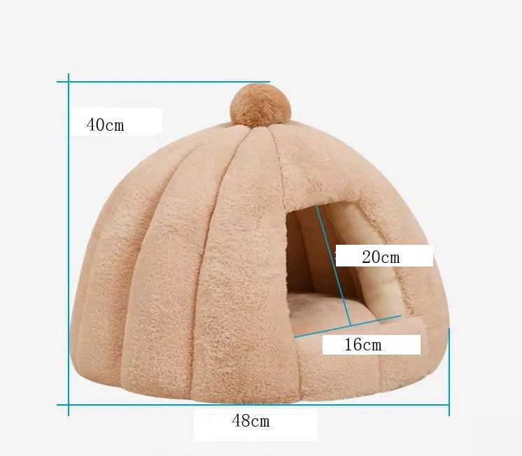 Pumpkin bag cat litter kennel in plush material, foldable design for easy storage