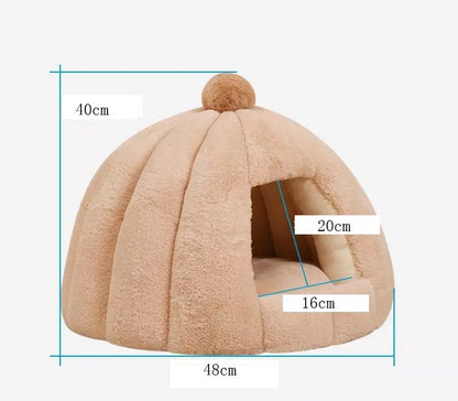Pumpkin bag cat litter kennel in plush material, foldable design for easy storage