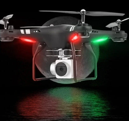X52 UAV drone with protective frame in black colour, showing camera and bright night light