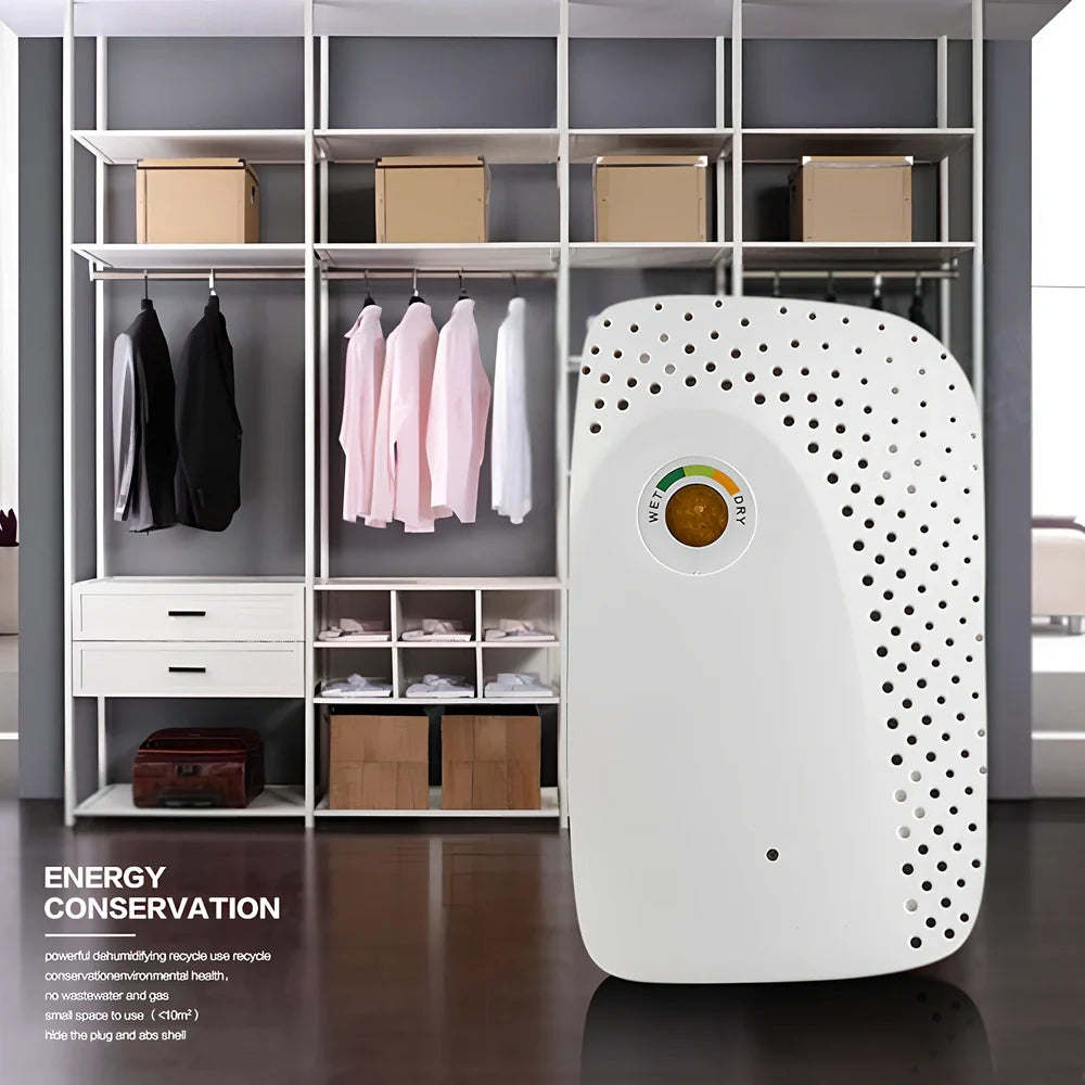 White mini dehumidifier with indicator light for spaces under 10 square metres