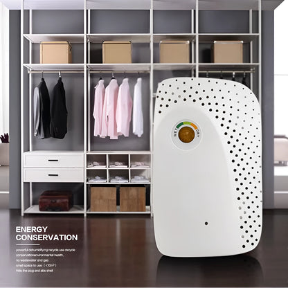 White mini rechargeable dehumidifier for small rooms under 10 square metres, wireless, with indicator light