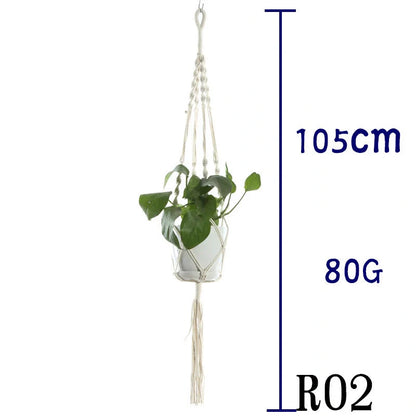 Beige cotton rope hanging basket with various styles for indoor plant display