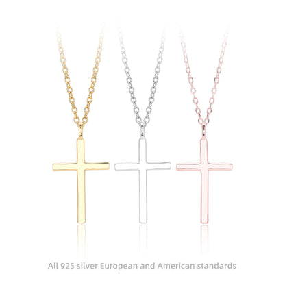 S925 sterling silver necklace with cross pendant on adjustable 41-50cm chain in gold plating
