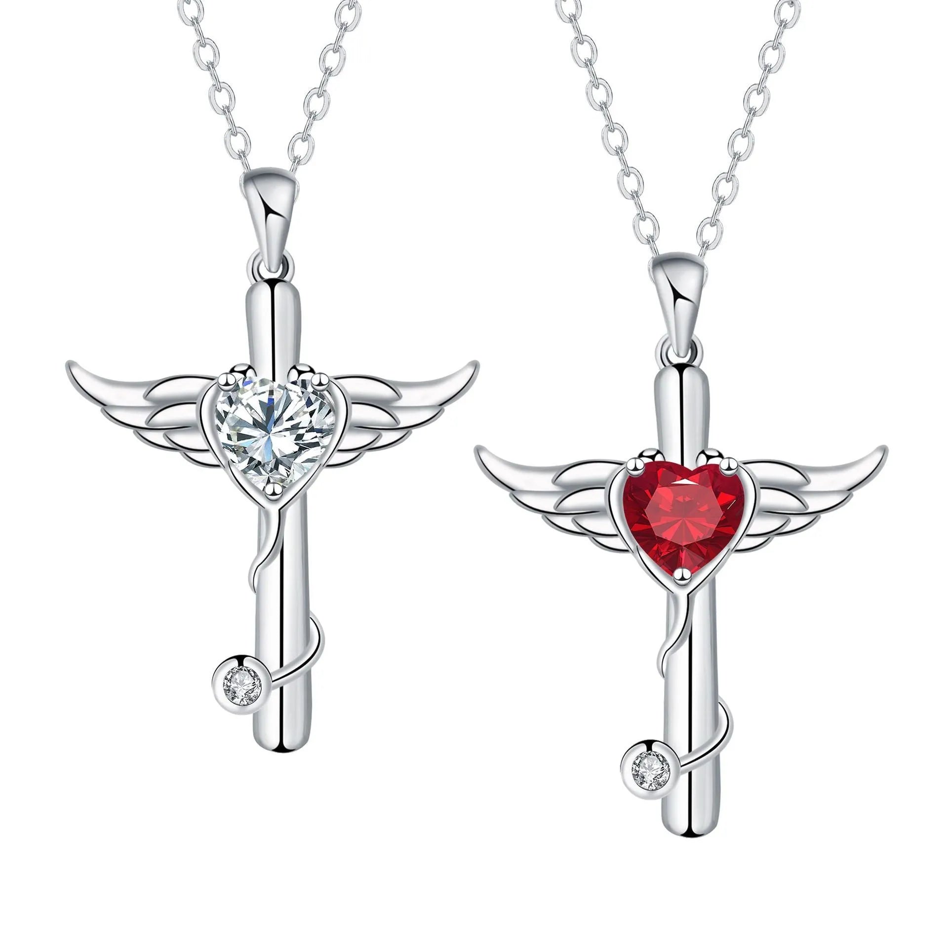 Wings cross stethoscope necklace for women in electroplated copper with diamond colour accents