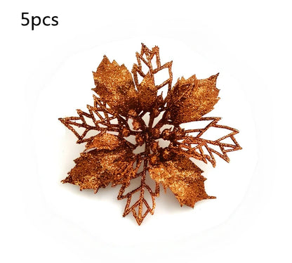 Glitter artificial Christmas flowers measuring 11cm with sparkling coating in various colour options