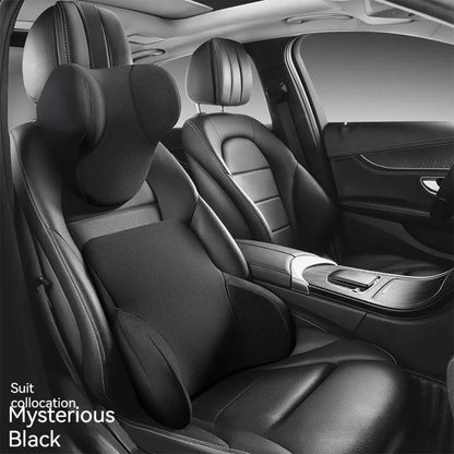 Memory foam car lumbar support pillow and headrest set in knitted fabric with hydrophobic latex filler