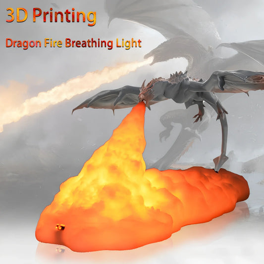 3D printed dragon LED night light with blue colour and fire-breathing illumination effect