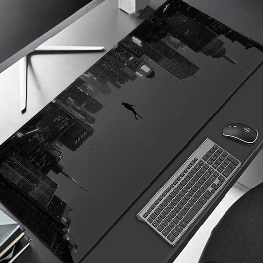 Extended mechanical keyboard mouse pad with heat transfer surface showing dimensions from 300x600mm to 400x900mm