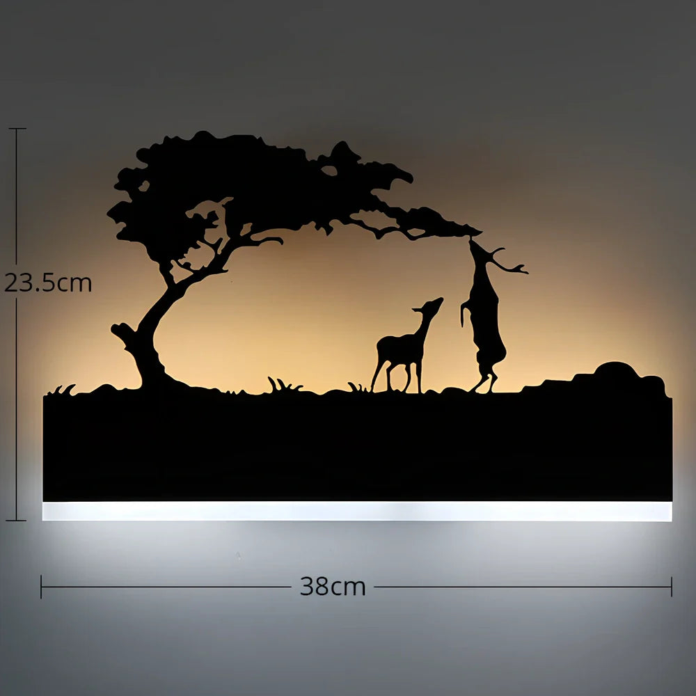 Black circular LED wall lamp with 38cm diameter and laser-cut acrylic design